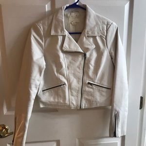 Forever 21 White Faux Leather Motorcycle Jacket